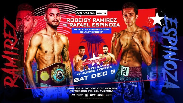 Image: Robeisy Ramirez defends against Rafael Espinoza this Saturday, December 9th on ESPN