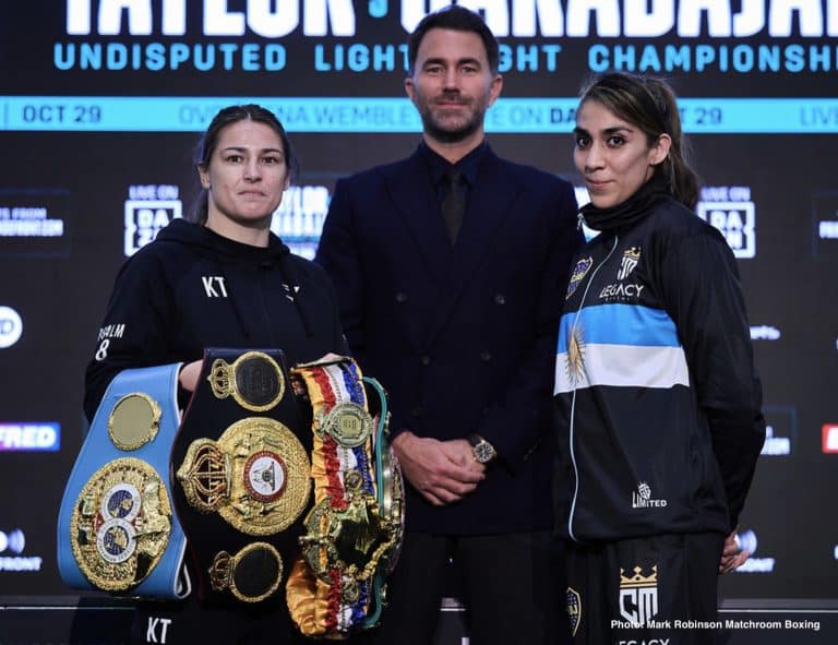 Image: LIVE: Katie Taylor vs Carabajal DAZN Weigh In